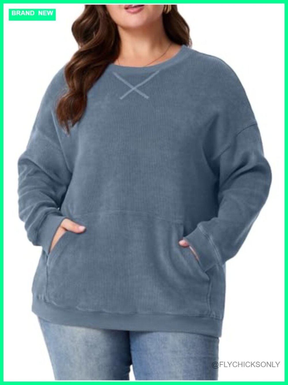Plus Size Oversized Crew Neck Sweatshirt with Kangaroo Pocket